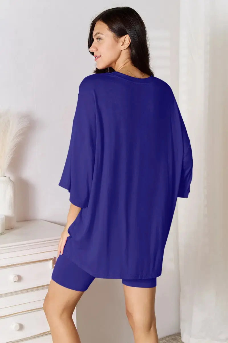 Basic Bae Full Size Soft Rayon Three - Quarter Sleeve Top and Shorts Set - Love Salve